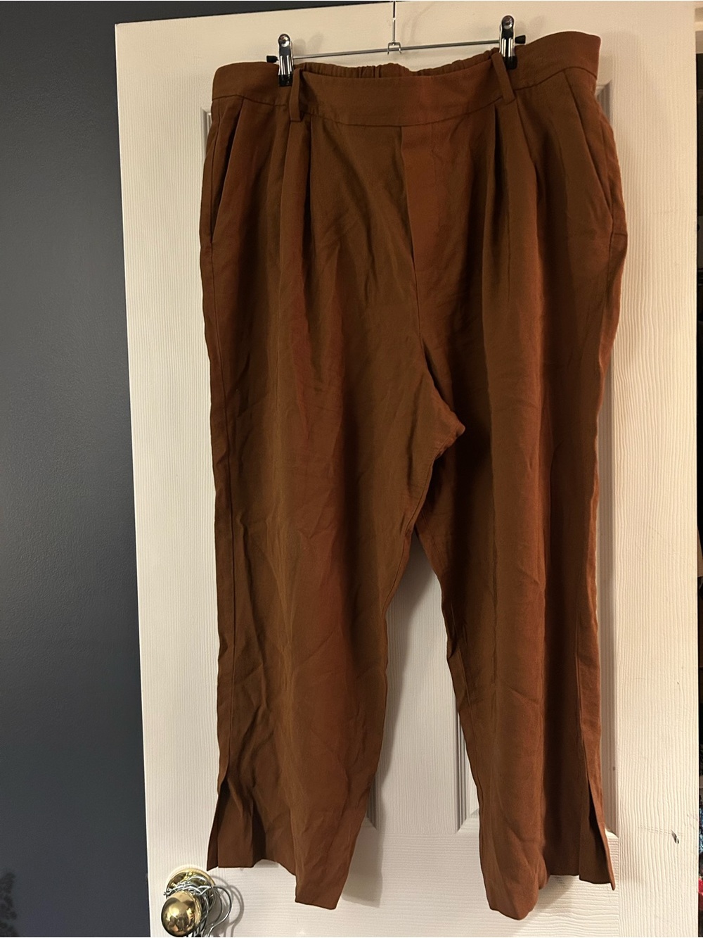 Women’s Brown Relaxed Pleated Ankle Length Trousers